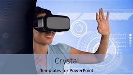  Presentation with computer processing - Slide deck having data-processing-over-caucasian-woman background and a light blue colored foreground