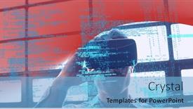  Presentation with global red - Slide set having data-processing-over-man-wearing background and a light blue colored foreground