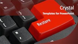  Presentation with key - Amazing PPT theme having data recovery - closeup of computer keyboard key backdrop and a crimson colored foreground