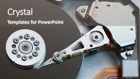  Presentation with hard disk drive - Audience pleasing slide deck consisting of data recovery - open hard disk drive backdrop and a  colored foreground