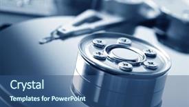  Presentation with hard disk drive - Slide deck featuring data recovery - opened hard disk drive background and a ocean colored foreground