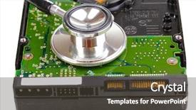  Presentation with hard disk drive - Beautiful presentation featuring data recovery - stethoscope on hard disk drive backdrop and a tawny brown colored foreground