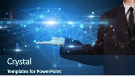  Presentation with cloud based - Audience pleasing theme consisting of data representationin computers - handsome person holding hologram screen backdrop and a ocean colored foreground