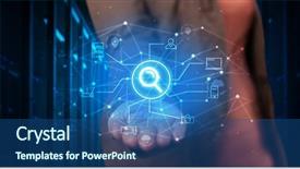  Presentation with hologram - PPT layouts with data representationin computers - woman holding hologram projection displaying background and a ocean colored foreground