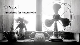  Presentation with radio station air vintage microphone - Theme with data scary - antique vintage air fan doll background and a  colored foreground