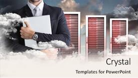  Presentation with blue orange - Slide deck consisting of data server - mid section of businessman holding background and a lemonade colored foreground