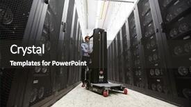  Presentation with technical support - Cool new presentation design with data server - technical manager or it-support staff backdrop and a dark gray colored foreground