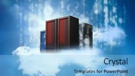  Presentation with server - PPT theme consisting of data servers resting on clouds background and a light blue colored foreground