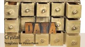  Presentation with primitive - Amazing theme having data storage concept - data word in vintage letterpress wood type and primitive rustic wooden apothecary or catalog drawer cabinet backdrop and a yellow colored foreground
