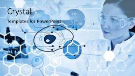  Presentation with science - Colorful presentation design enhanced with data structures laboratory - science graphic against chemist examining backdrop and a light blue colored foreground