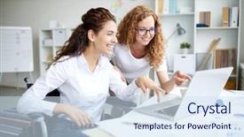  Presentation with online meeting - Slide deck having data to colleague at meeting background and a sky blue colored foreground