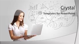  Presentation with concept - Slide deck enhanced with data visualization - business girl presenting hand drawn background and a light gray colored foreground