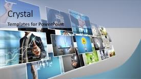  Presentation with album - Beautiful PPT theme featuring data visualization - digital photo album new technology backdrop and a light blue colored foreground