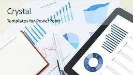  Presentation with digital pen - Slide deck featuring data visualization - graph display in digital tablet background and a sky blue colored foreground