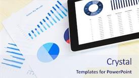  Presentation with digital pen - Theme enhanced with data visualization - workplace with blank digital tablet background and a sky blue colored foreground