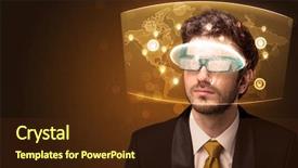  Presentation with futuristic - Amazing slide deck having data visualization - young man looking at futuristic backdrop and a tawny brown colored foreground