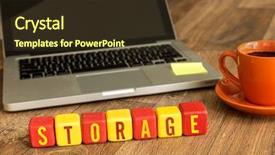  Presentation with storage - Colorful theme enhanced with data warehouse cubes - storage written on a wooden backdrop and a tawny brown colored foreground