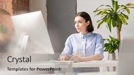  Presentation with front desk - PPT layouts enhanced with data while working over project background and a light gray colored foreground