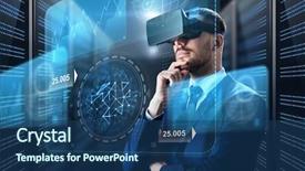  Presentation with server room - Beautiful slide deck featuring database - business people and technology concept backdrop and a ocean colored foreground