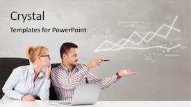  Presentation with business change - Cool new presentation theme with database - business person sitting at desk backdrop and a light gray colored foreground