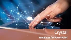  Presentation with cloud - Slide deck with database - female hands touching tablet background and a coral colored foreground