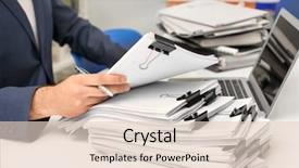  Presentation with archive - Slide set featuring database - man working with documents background and a lemonade colored foreground