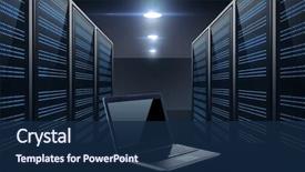  Presentation with laptop blank screen - PPT layouts having database computing and future technology background and a navy blue colored foreground