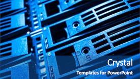  Presentation with data center - Amazing PPT theme having database server - close-up of hard drives backdrop and a ocean colored foreground