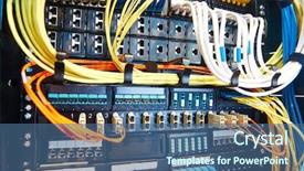  Presentation with servers - Presentation featuring datacenter - technology equipment with optical fibre background and a ocean colored foreground