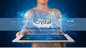  Presentation with cloud technology - Slide set featuring datamanagement tools - hand holding tablet with cloud background and a light blue colored foreground