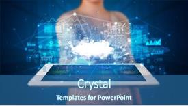  Presentation with healthcare technology cloud - Cool new presentation theme with datamanagement tools - hand holding tablet with cloud backdrop and a ocean colored foreground