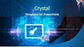  Presentation with data protection - Colorful theme enhanced with datamanagement tools - hand holding tablet with online backdrop and a ocean colored foreground