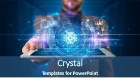  Presentation with data protection - Beautiful slide set featuring datamanagement tools - hand holding tablet with online backdrop and a ocean colored foreground