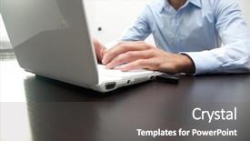  Presentation with keyboard - Colorful slide deck enhanced with datamanagement tools - male hands typing backdrop and a dark gray colored foreground