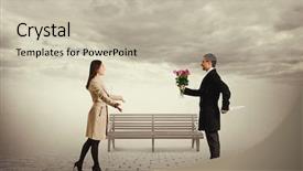  Presentation with man and woman divorce drawing - Theme having datd base - happy woman waiting man background and a  colored foreground