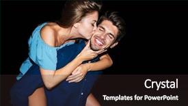  Presentation with black couple having fun - PPT theme with date - happy young couple kissing background and a wine colored foreground