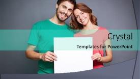  Presentation with blank - Beautiful slides featuring date announcment - amorous couple holding blank paper backdrop and a  colored foreground