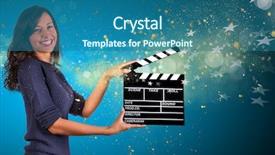  Presentation with automobile driver hand hold steering - Colorful slide set enhanced with date announcment - clapperboard sign hold by female backdrop and a  colored foreground