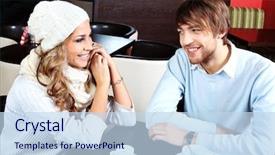  Presentation with young happy couple - Cool new PPT layouts with date at a caf backdrop and a sky blue colored foreground
