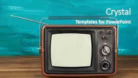 Presentation with retro - PPT theme having dated - retro tv on color background background and a teal colored foreground