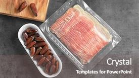  Presentation with grey strips - Theme with dates and raw bacon strips background and a  colored foreground