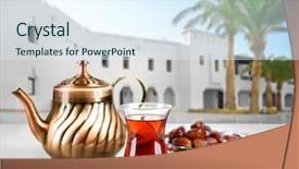  Presentation with culture building - Audience pleasing PPT theme consisting of composition for turkish tea ceremony on table against building background culture heritage concept backdrop and a sky blue colored foreground