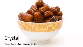  Presentation with date palm - Colorful slide set enhanced with dates in cup isolated backdrop and a white colored foreground