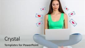  Presentation with dating - Colorful presentation design enhanced with dating - beautiful young woman sitting backdrop and a light gray colored foreground