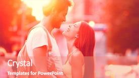  Presentation with people falling - Beautiful presentation featuring dating - couple in love laughing hugging backdrop and a coral colored foreground