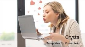  Presentation with hearts - Cool new slides with dating - picture of woman with laptop backdrop and a soft green colored foreground