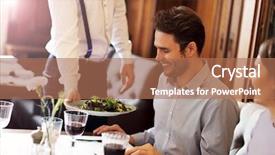  Presentation with restaurant waiter - Audience pleasing PPT layouts consisting of dating in restaurant being serve backdrop and a coral colored foreground