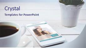  Presentation with dating - Presentation featuring dating website against smartphone on desk background and a sky blue colored foreground