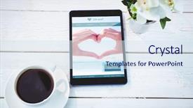  Presentation with dating - Beautiful slide set featuring dating website against tablet on desk backdrop and a sky blue colored foreground