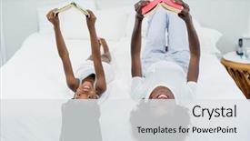  Presentation with social isolation - Slide set consisting of daughter african-american reading novel background and a sky blue colored foreground